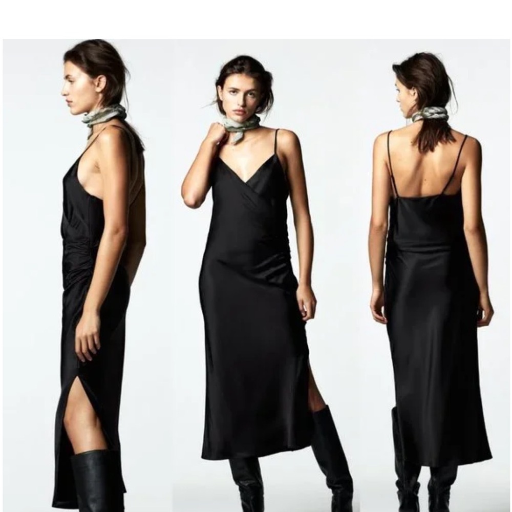 Zara Satin Slip Dress Gown SZ XS Black